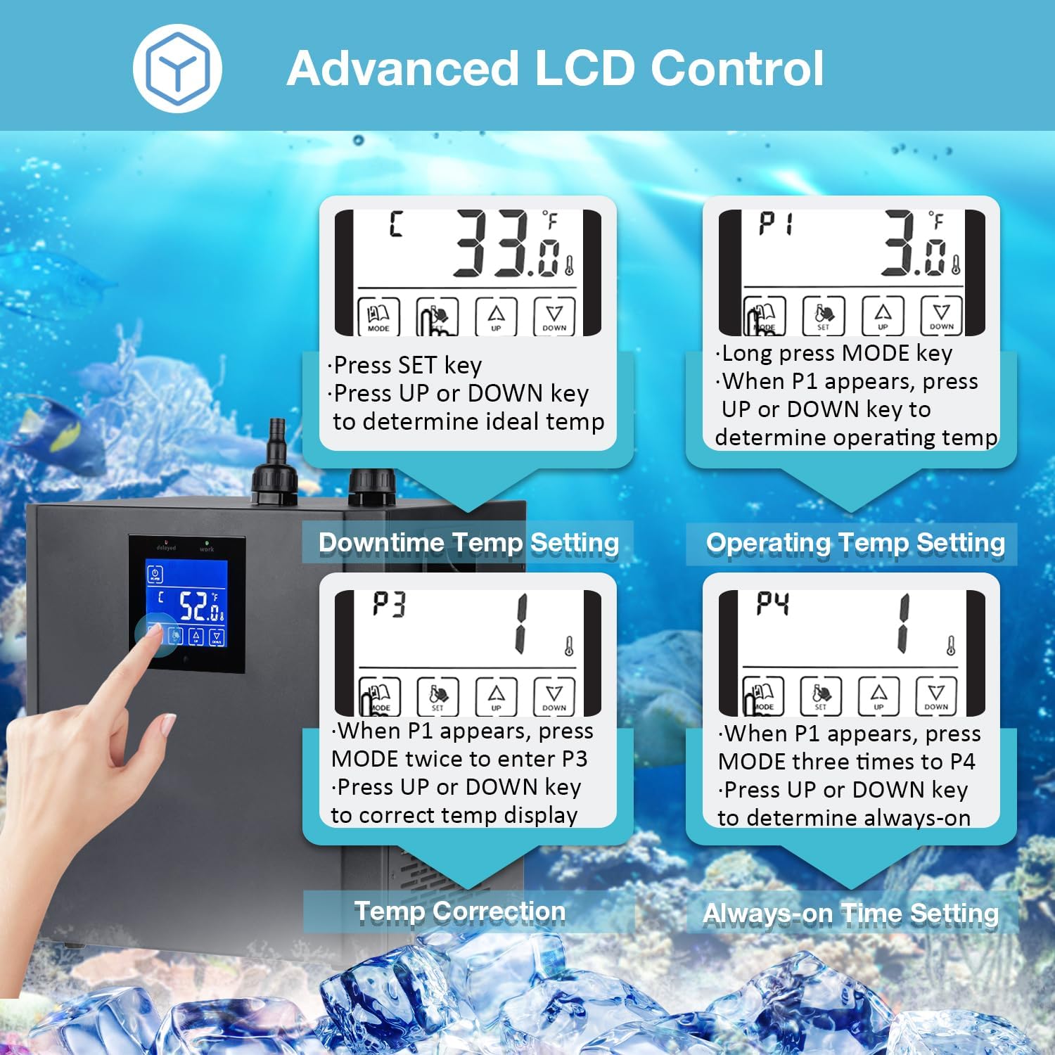 Aquarium Chiller, 79gal 1/3 HP Water Chiller for Cold Plunge, Hydroponic Cooler Fish Tank Cooling System for Axolotl Coral Reef Shrimp with Water Pump and Pipe for Home Use (79gal/300L, 1/3HP)