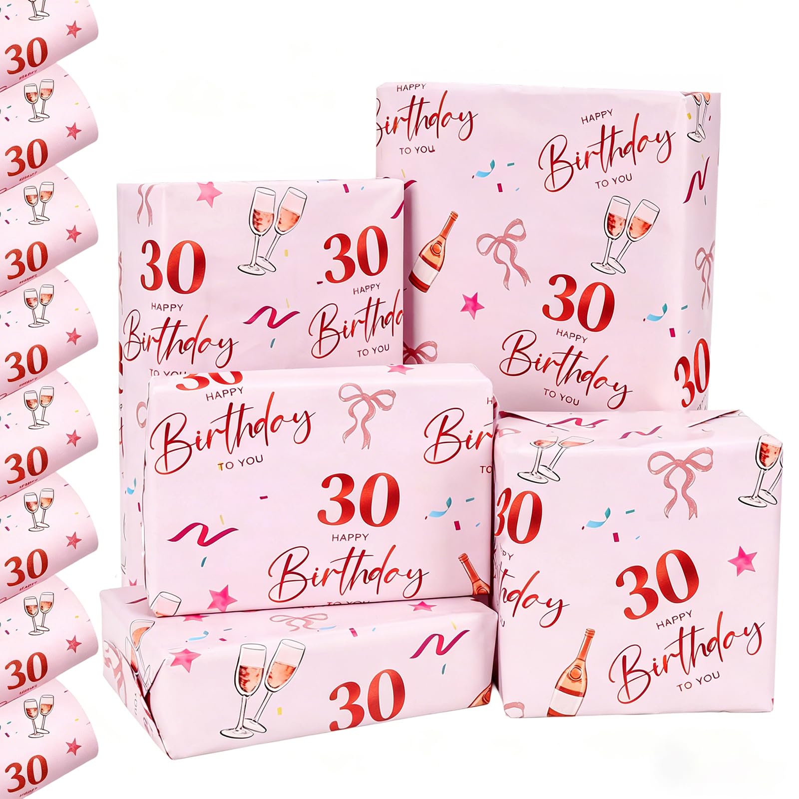 GYOYEDE 8 Sheets 30th Birthday Wrapping Paper,70x50cm Rose Gold Pink Gift Wrap 30th Birthday Gifts for Women, Eco-Friendly Birthday Gift Wrapping Paper for Birthday Parties Decorations.