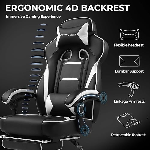 Miniatura 5 de GTPLAYER Silla Gaming con Reposapiés, Silla de Juego Grande y Alta 350 libras Silla de Computadora Estilo Racing, Silla Ergonómica Ejecutiva de