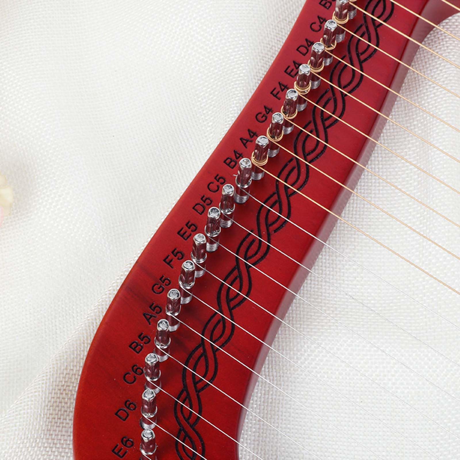 FJAUOQ Lyre Harfe Portable 24 String Harp Lyre Handgeschnitzte Tragbare Muster Mahagoni Holzinstrumente Harfe Instrument Lyre Geschenk für Musikliebhaber Studenten Anfänger,B 24 String