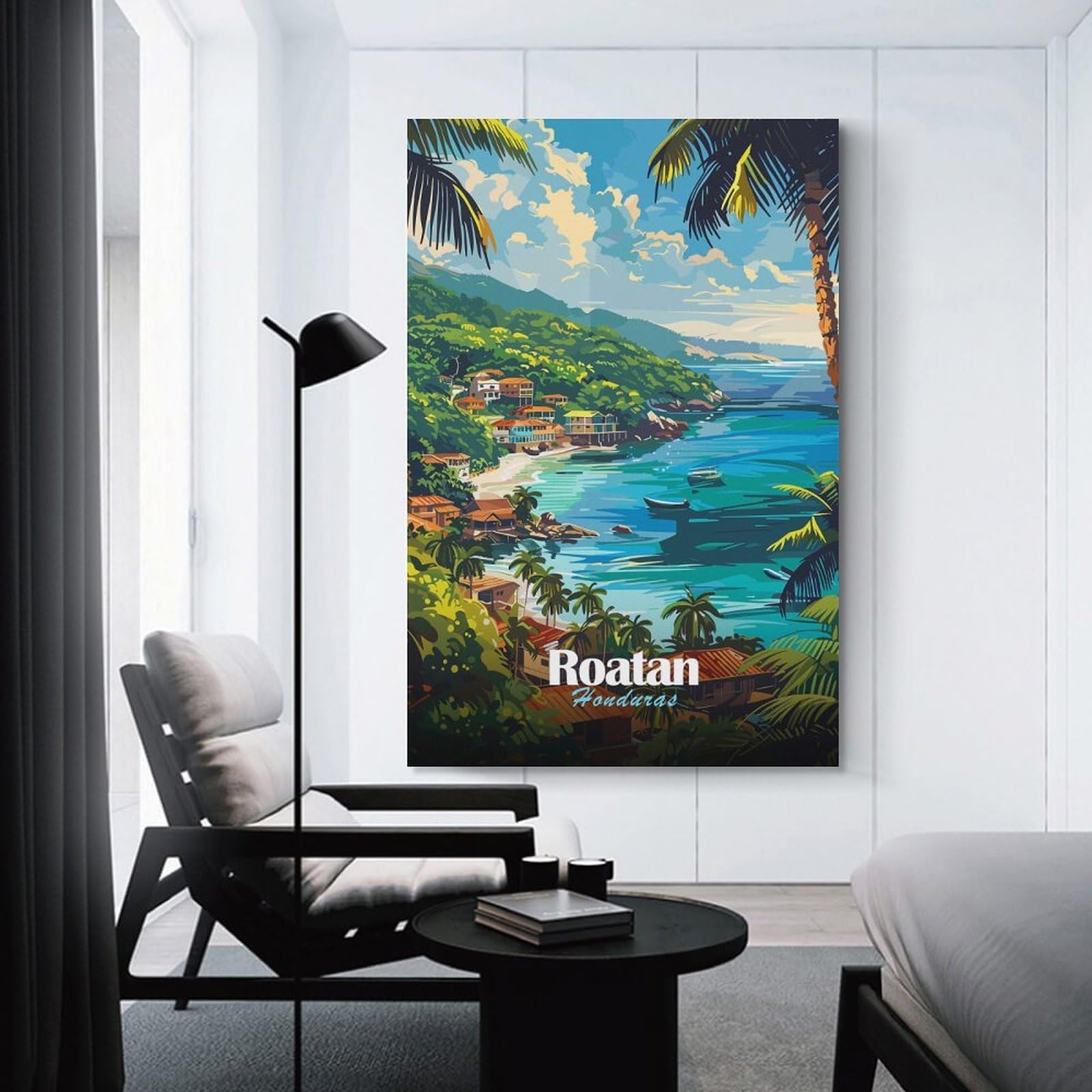 Junmoney Canvas Wall Decor Roatan Honduras Tropical Coastline Art, 20x30inch(50x75cm), for Bedroom Decor, Cosy Corners Or Studios, Decorative Wall Art for Cosy Rooms