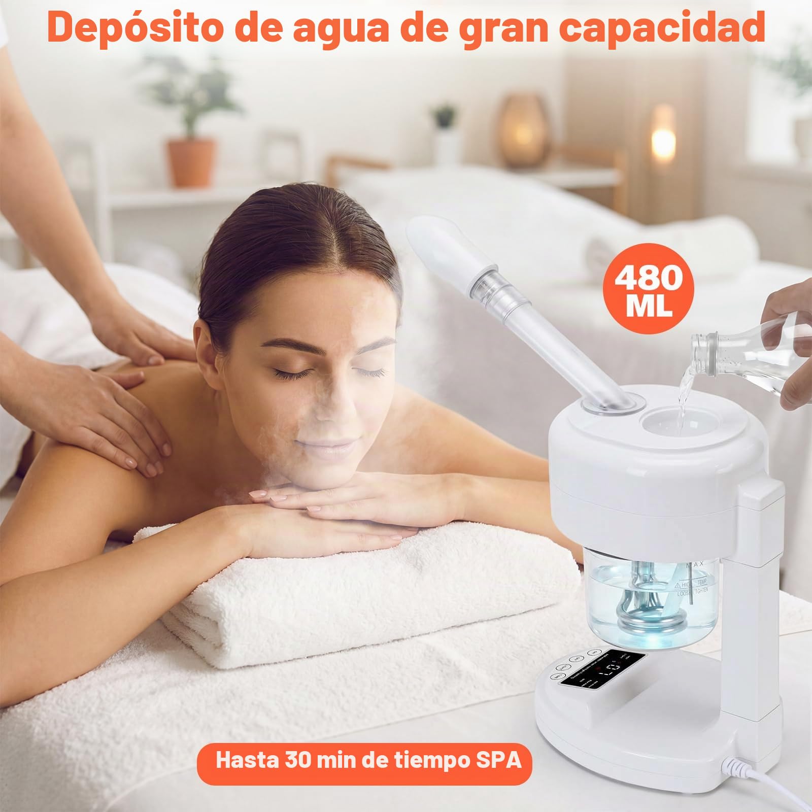 Vaporizador facial portátil, ozono y niebla caliente, humidificador de mesa para spa facial, cuidado de la piel en casa, salón de belleza profesional con boquilla giratoria de 360°