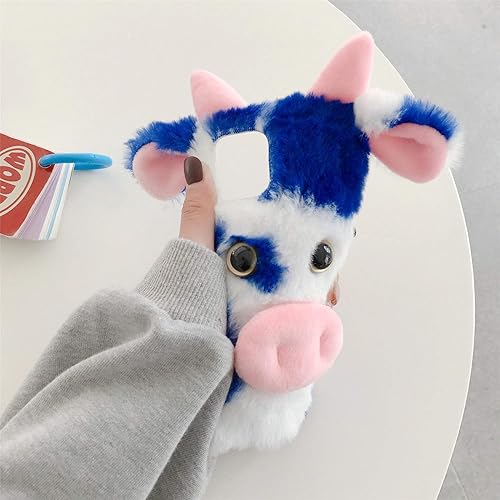 Miniatura 4 de LUVI Funda 3D linda para iPhone 13 Pro, funda de felpa peluda para mujeres, funda de protección femenina de piel de vaca de dibujos animados