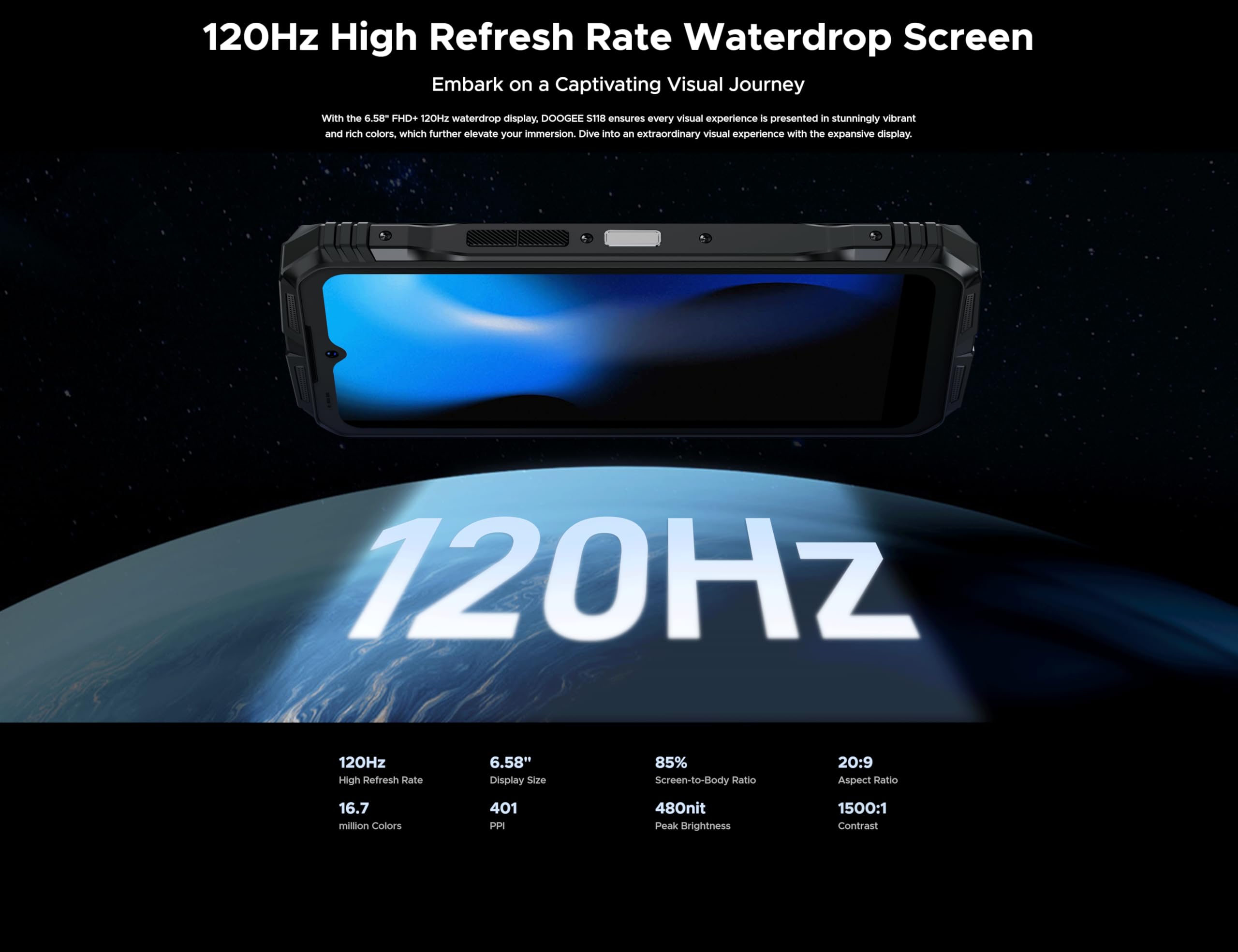 S118 Plus Móviles 4G Libres, 10800 mAh, Helio G100 32GB + 512GB, 6.58" FHD+, 50 MP + (12 MP Night Vision) + 32 MP Smartphones Libres, Android 14, NFC Negro