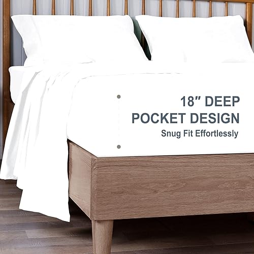 Miniatura 4 de Juego de sábanas de 4 piezas de 4 piezas 100 % algodón egipcio orgánico puro de fibra larga, 1200 hilos, suave y sedoso, bolsillos profundos de 18