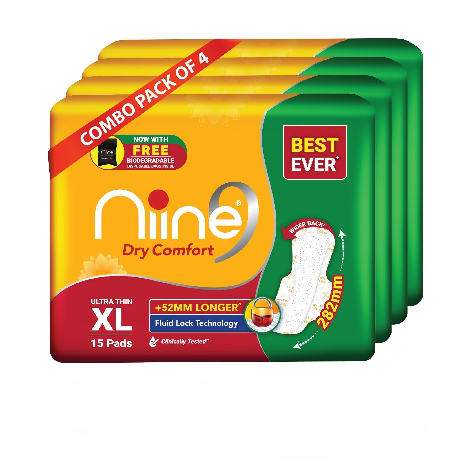 NIINE Dry Comfort Ultra Thin Sanitary Pads for women (Pack of 4) 60 Pads with Fluid Lock Gel Technology (B0843TDW4Y) Amazon Price History, Amazon Price Tracker