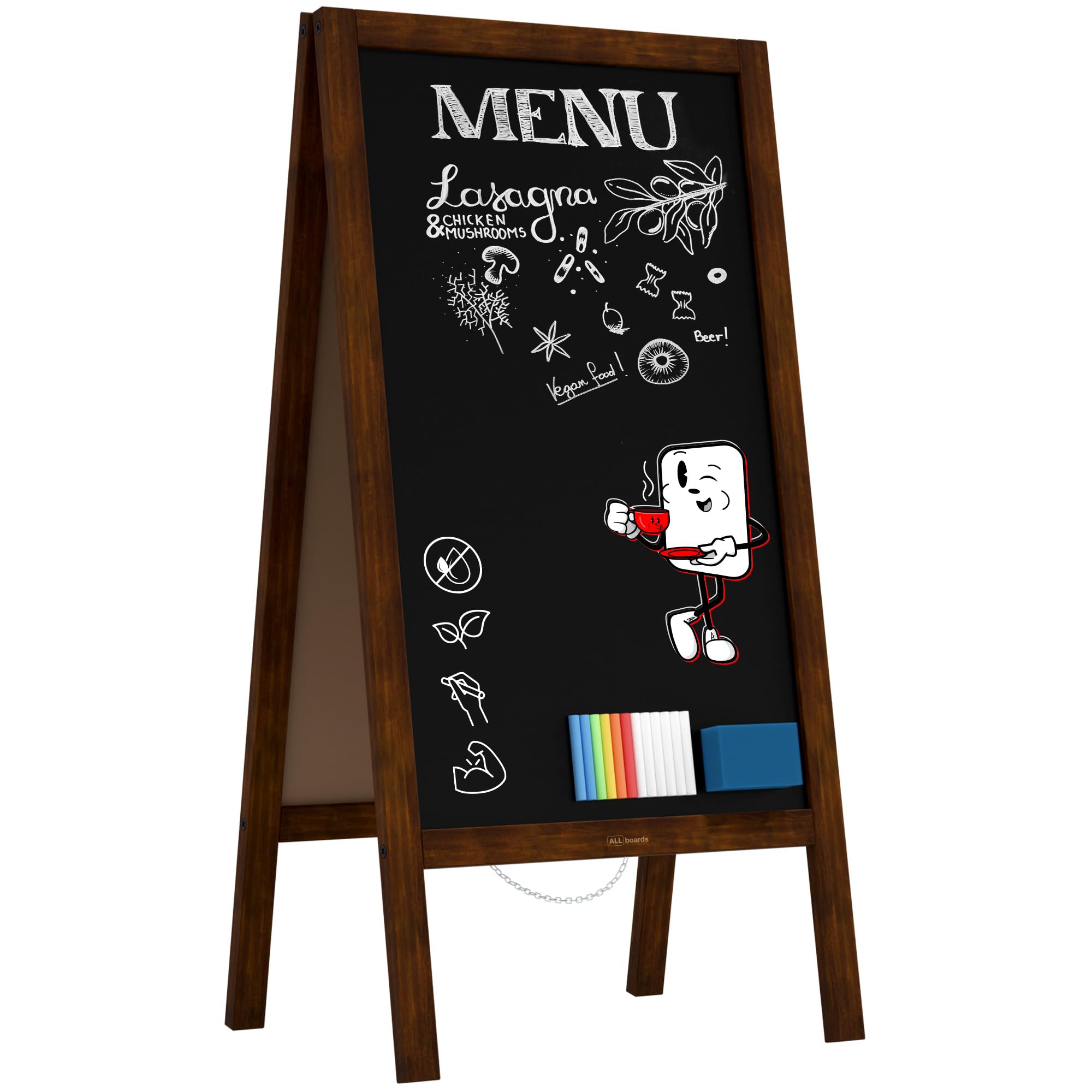 ALLboards Kundenstopper mit lackiertem Holzrahmen 100x50cm, Werbetafel, Gehwegaufsteller, Aufsteller, Straßenreiter, Kreide