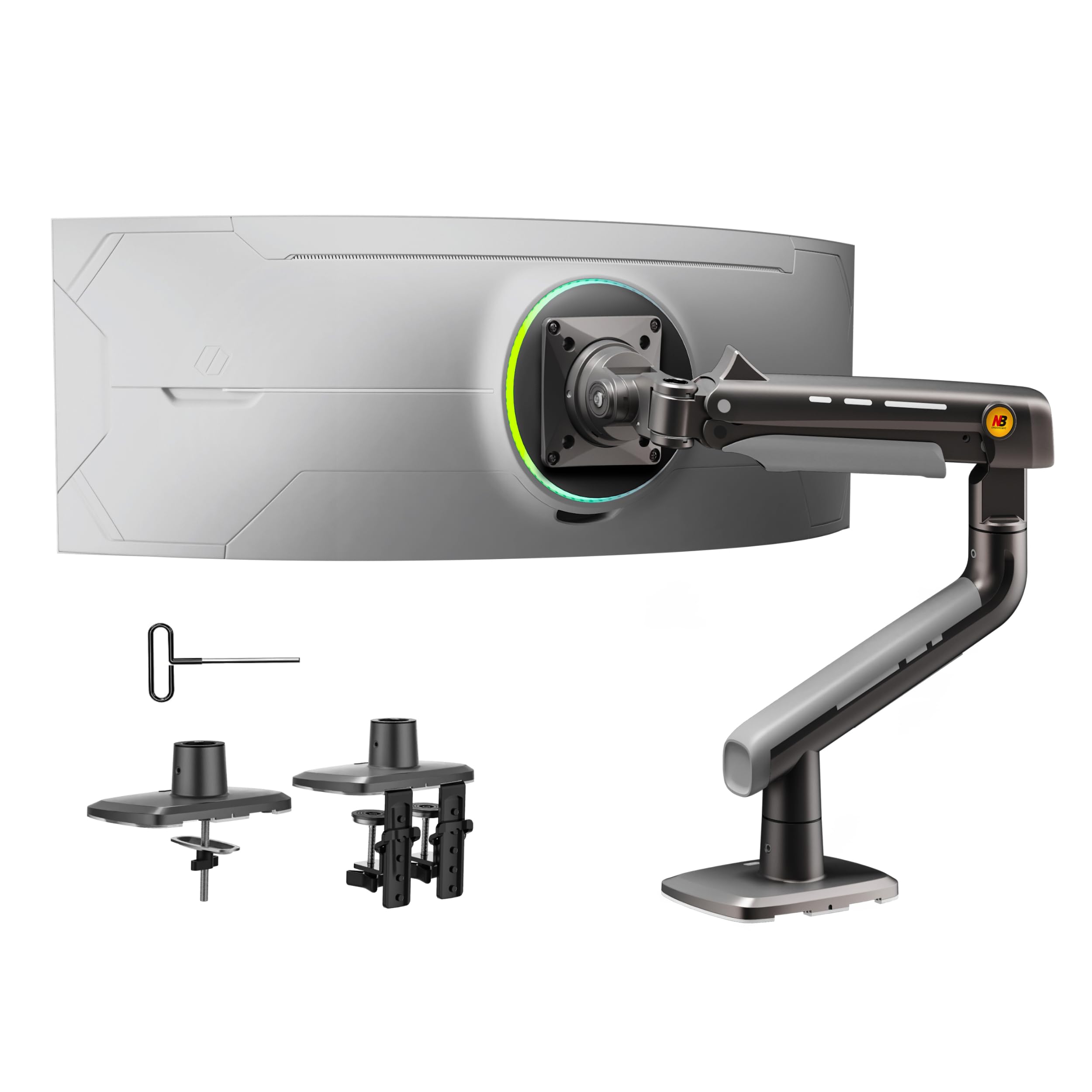 Gaming Monitor-Arm for Flat/Ultrawide/Curved Monitors 27'' to 50 inch, Heavy Duty Mount Load up to 18 kg, VESA 75/100 mm Monitor-Mount A5,27 32 34 37 43 47 49 silver