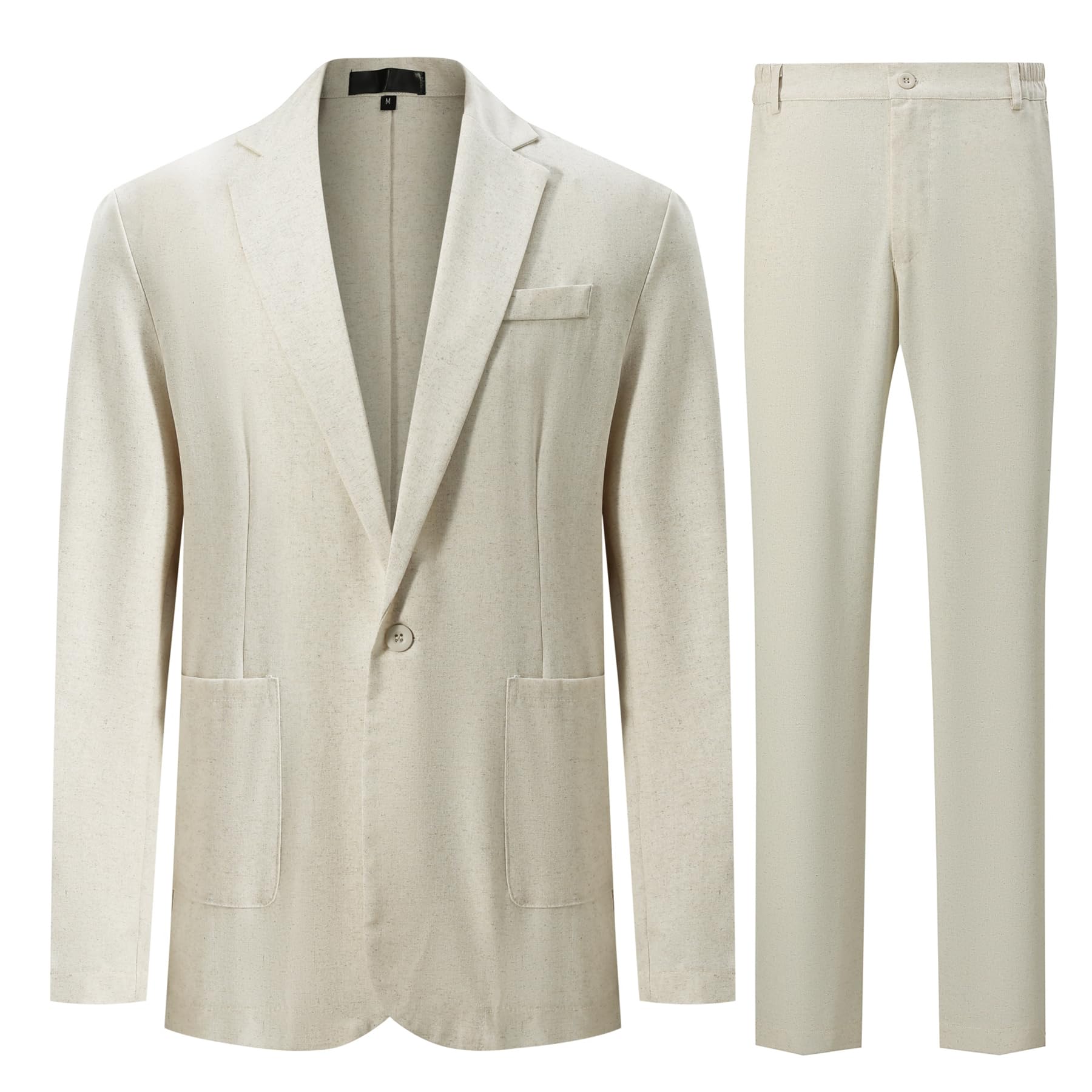 YFFUSHI Abito Classico Uomo Due Pezzi Lino Misto Un Bottone Estivo Casual, Beige, M
