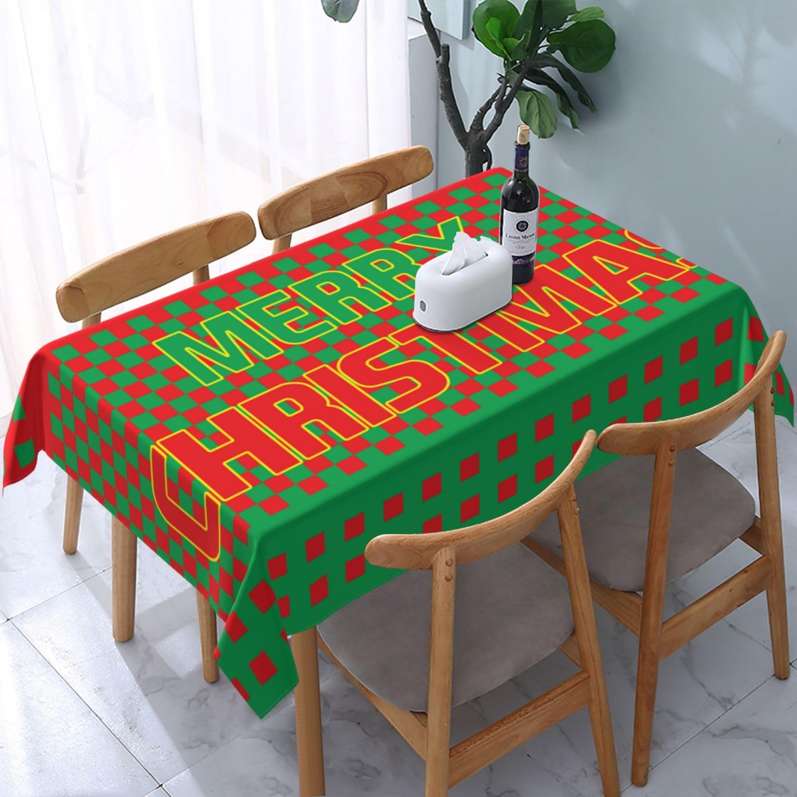 JunHeArt Merry Christmas Cute Santa Pattern Tablecloth Rectangle Table Cover Washable Table Cloths Decor For Kitchen 54" X 72"