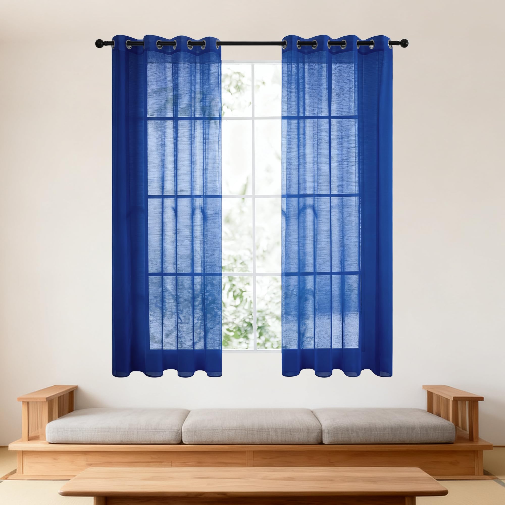 XUEXIAOH Sheer Curtainsc 240 x 210 cm Light Filtering Eyelet Voile Sheer Soft for Bedroom Office Kitchen Dining Room, Navy Blue