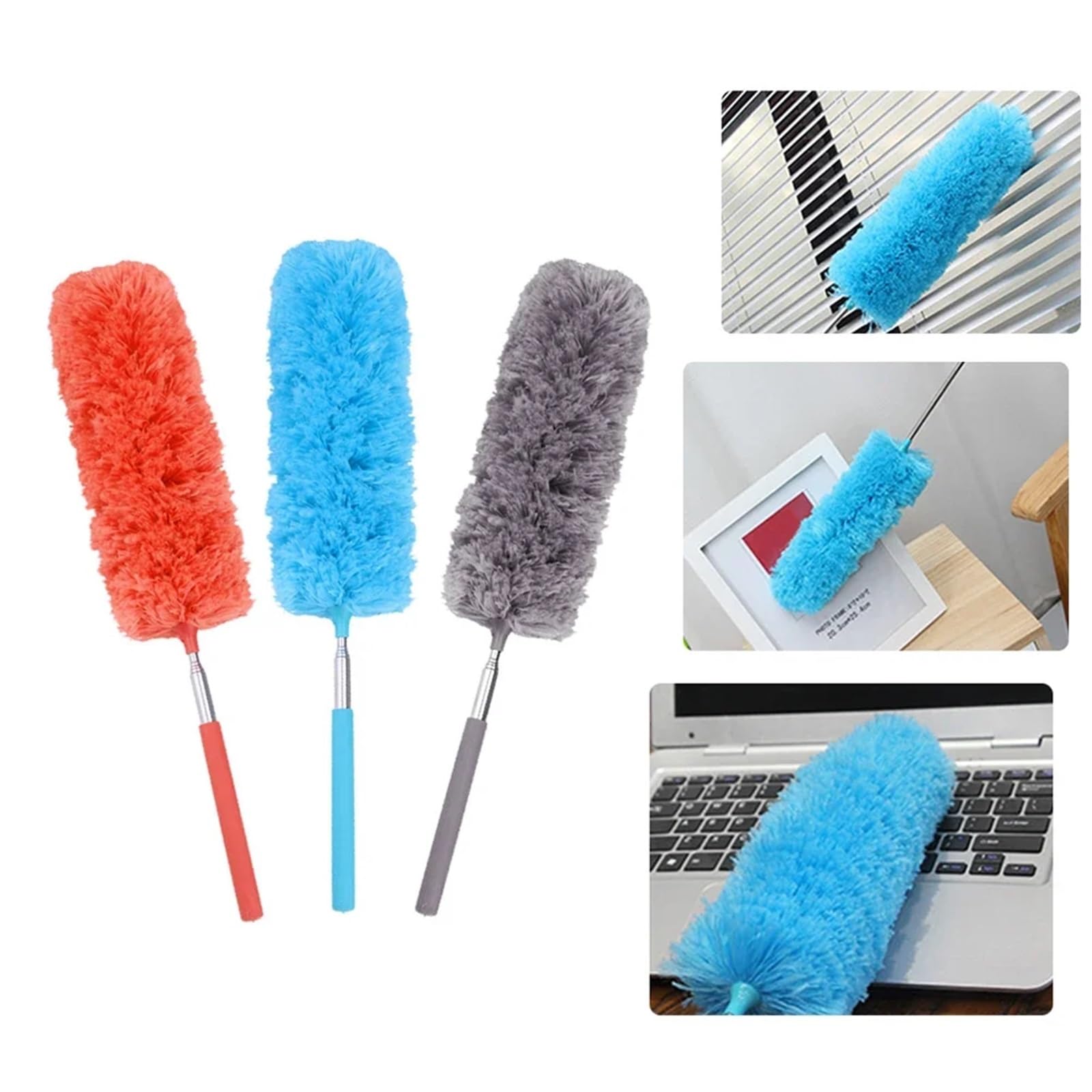 Plumero de Microfibra Ajustable y Extensible para el hogar, Cepillo para Quitar el Polvo, Herramientas de Limpieza para Coche, Oficina y Cocina (Orange)