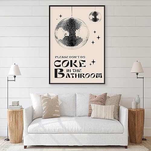Miniatura 5 de Arte de pared de disco de los años 70, por favor, no hagas coca en el baño, pósteres retro funky, arte de bola de discoteca, impresiones de moda,