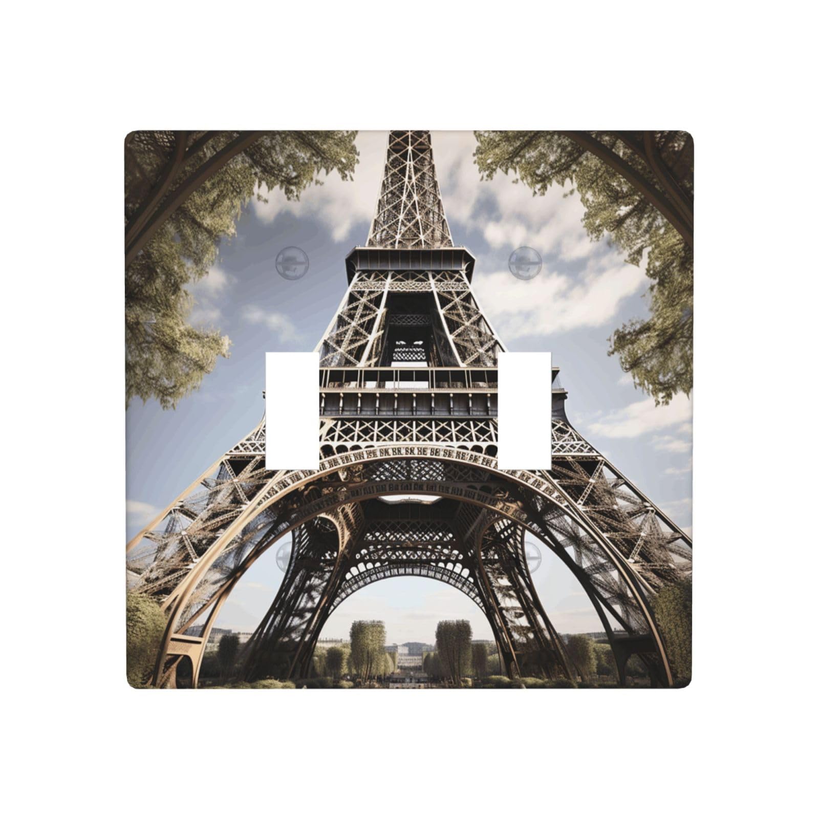 2-Gang Decorator Wall Plate Eiffel Tower Light Switch Cover Double Toggle Receptacle Wall Plate Standard Size 4.5" x 4.5" Wallplate Unbreakable Polycarbonate Outlet Faceplates Covers