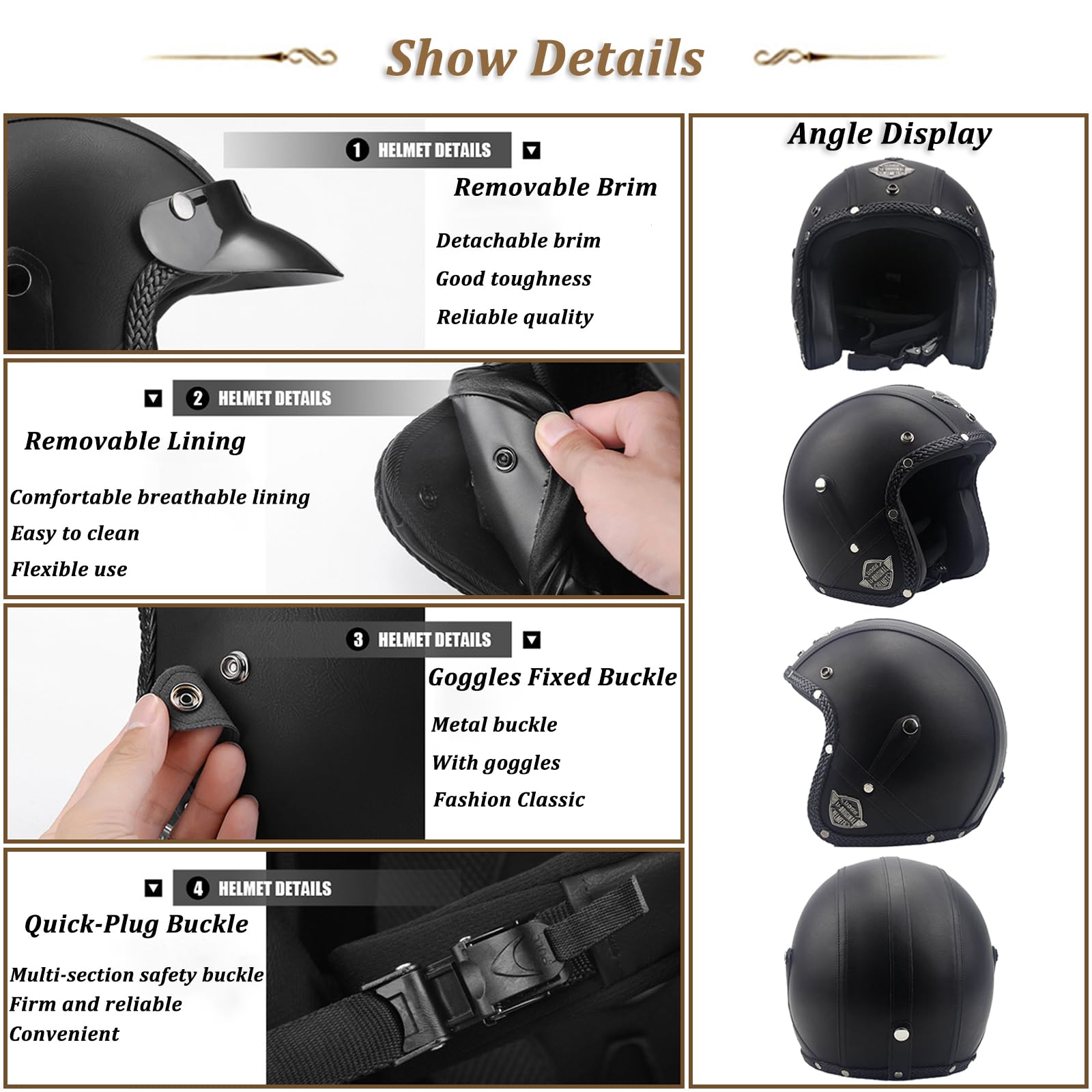 Casco Medio de Cara Abierta Vintage, ECE Homologado Retro Casco Moto Jet Abierto con Bluetooth ECE Homologado Custom Scooter Casco Moto para Mujer Hombre Adultos - S-2XL (55~64cm)