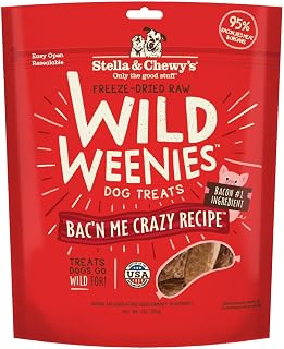 Stella & Chewy's Wild Weenies Freeze-Dried Raw Bacon Dog Treats - 95% Meat High-Protein Training Rewards for Puppies & Dogs - USA Made 3oz