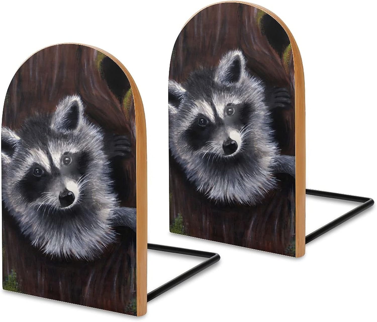 Baby Raccoon Wooden Bookends for Shelves Book Ends Holder for Home Office Library