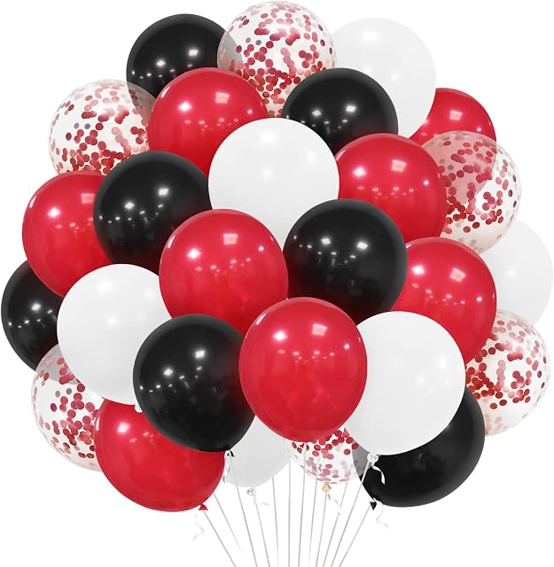Eitolo Red Black White Balloons, 30 Pack 12 Inch Matte Red Black and White Balloon Red Confetti Helium Latex Balloons for Birthday Baby Shower Wedding Graduation Casino Poker Card Theme Party decor