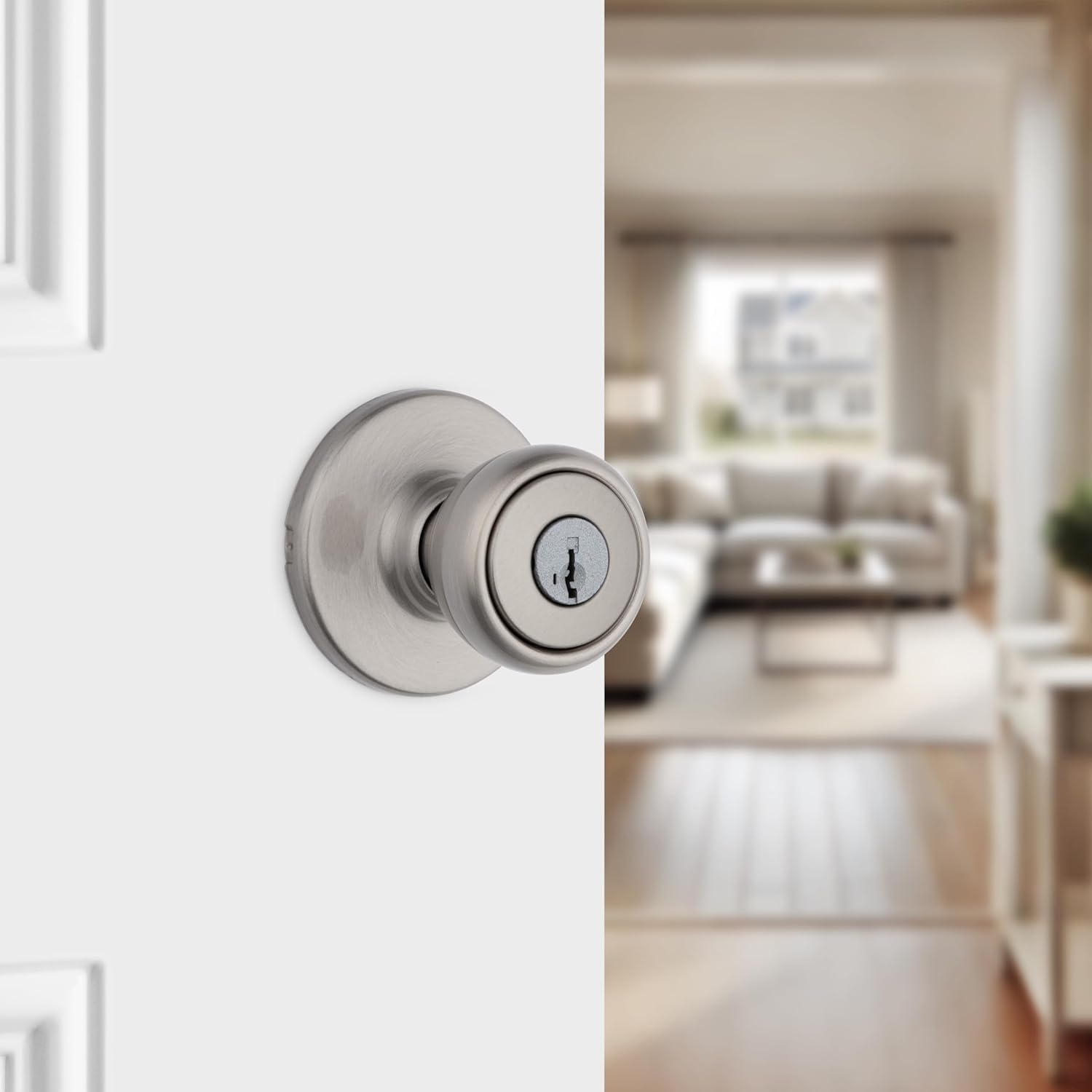 kwikset tylo entry door knob with lock and key, secure keyed handle exterior, front entrance and bedroom, satin nickel, pick resistant smartkey rekey security and microban satin nickel 1 pack keyed entry with smartkey