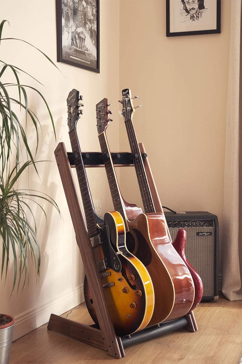 Ruach GR-3 Customisable 3 Way Multi Guitar Rack and Holder for Guitars and Cases - Walnut