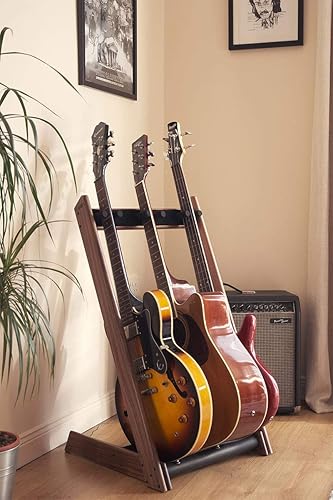 Miniatura 8 de Ruach GR-3 - Soporte y soporte para guitarras y estuches, personalizable de 3 vías, color nogal