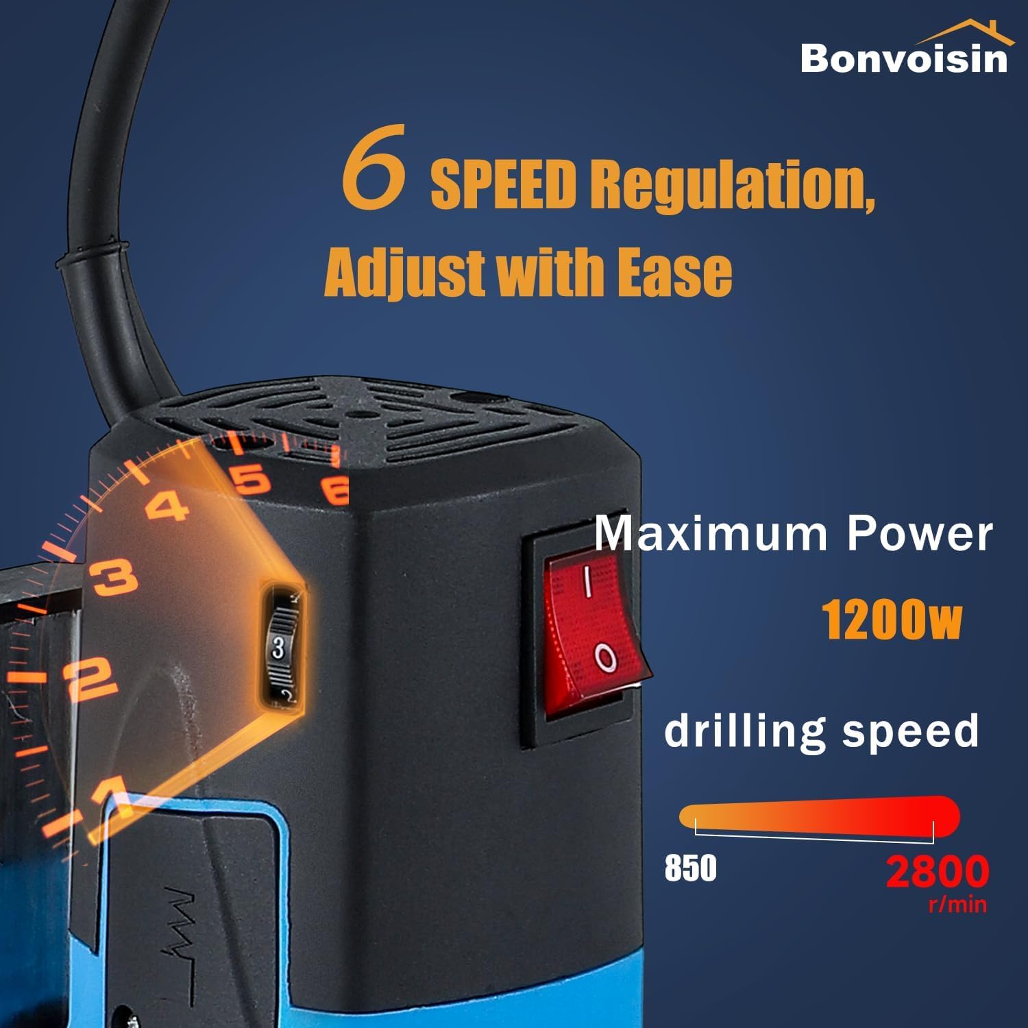 Bonvoisin Mini Tischbohrmaschine 1200W, 6 Variable Geschwindigkeiten, Max. 2800RPM, Bohrerdurchmesser 35mm, für Basteln/Heimwerken/Metallbearbeitung (EU)