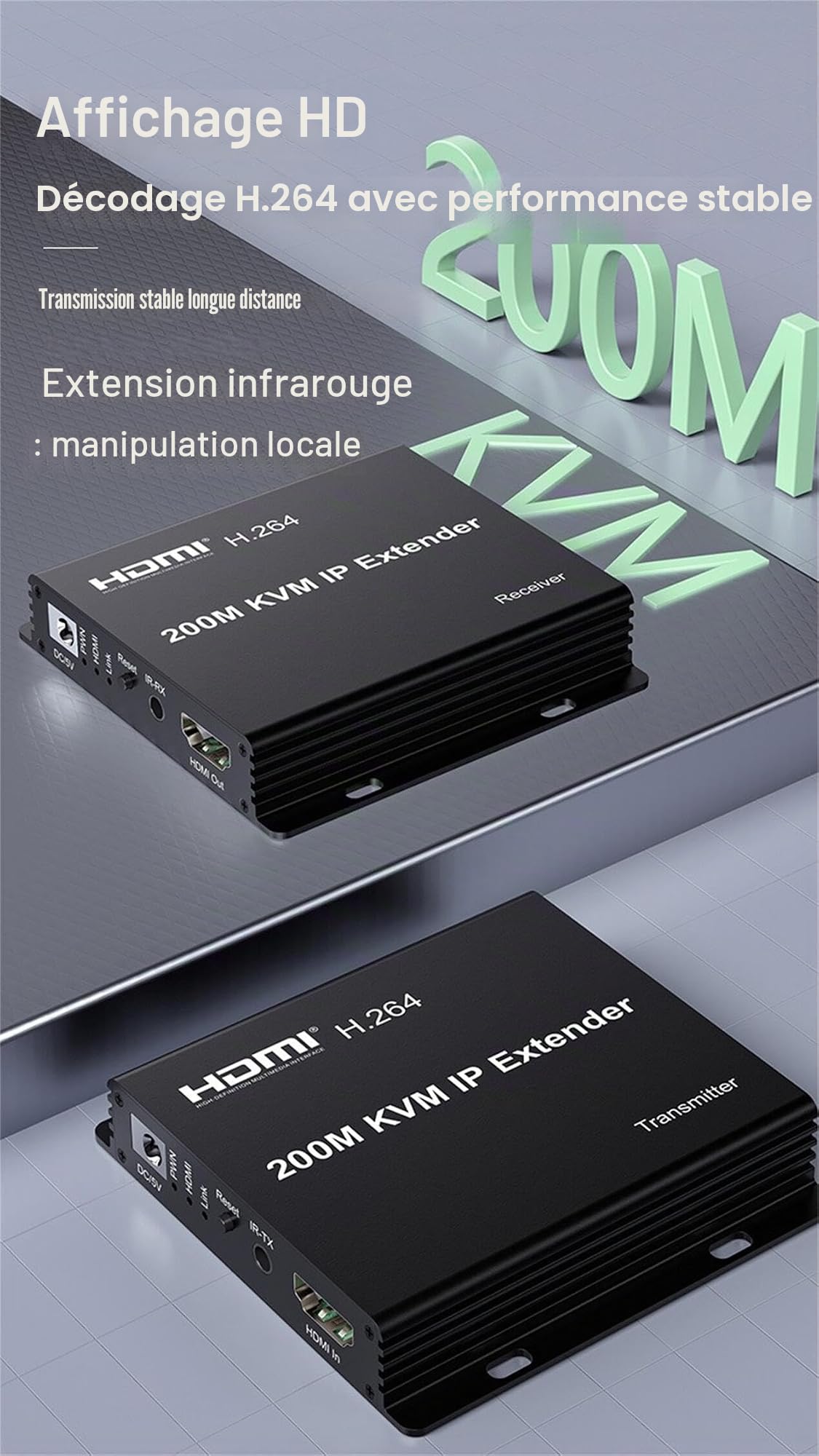 200M KVM IP extender, une paire de commutateurs Multi - Gigabit via RJ45 cat5e/6 1080p HDMI USB KVM Ethernet extender pour PC DVR loptop support souris clavier support fonction d'écran tactile (TX+RX)