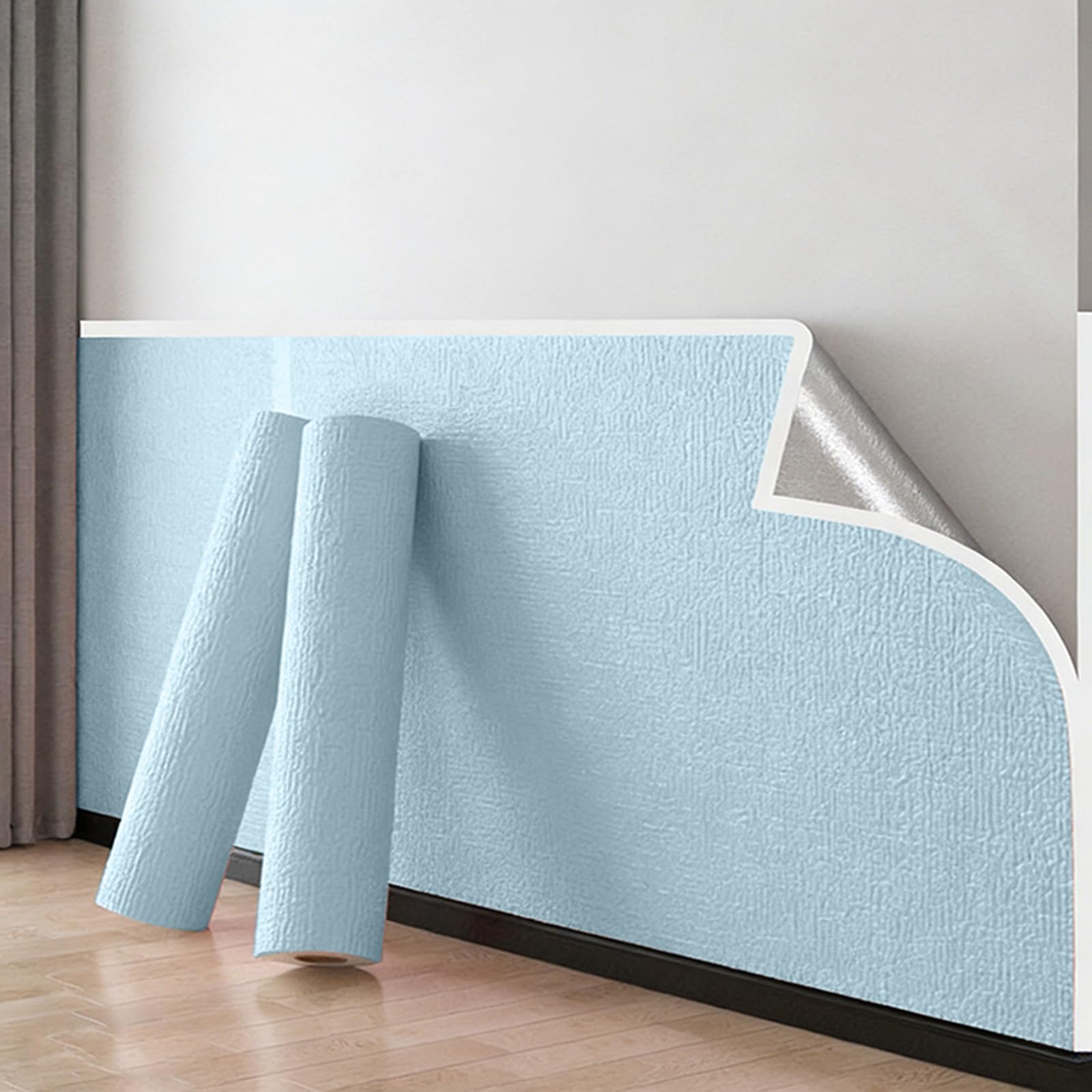 Rodillo de papel pintado aislante autoadhesivo de espuma XPE | Varios tamaños multicolor para aislamiento de paredes interiores: panel de estructura de lino 3D (azul 9 mm, 50 x 500 cm)