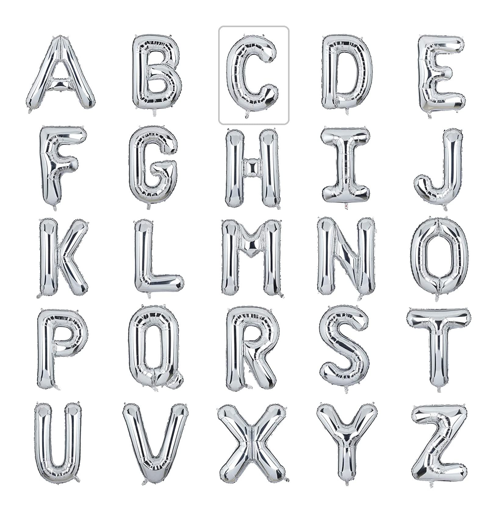 16 Inch Silver Aluminum Foil Alphabet Letters Hanging Balloons Wedding anniversary Birthday Party Decoration Custom Word Banner (C)