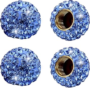 Car Wheel Tire Valve 4 Pack Handmade Crystal Rhinestone Tire Valve Stem Air Caps Cover Bling Car Accessories Blue