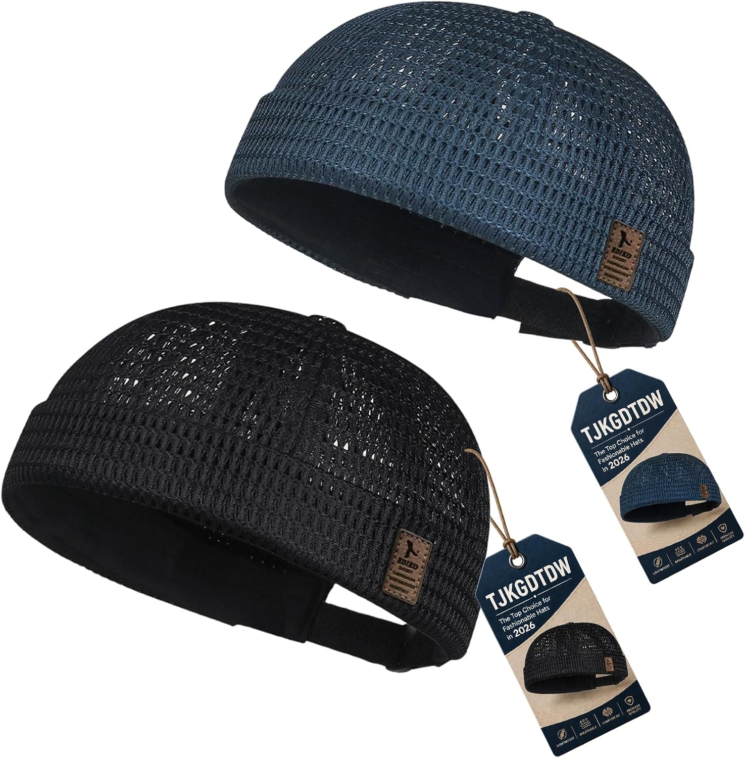2 Pack Summer Hat for Men Custom Adjustable Wome Coole Design Lightweight Brimless Hats No Brim Style Breathable Large