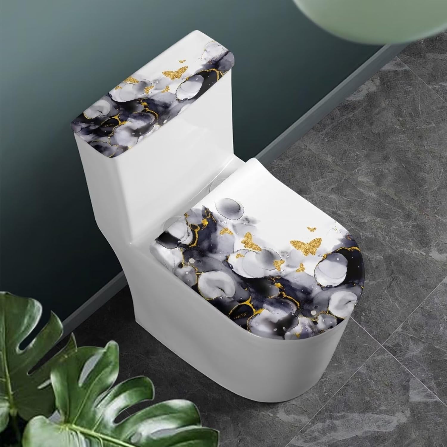 Oamsistay Ink Butterfly Two Pieces Toilet Lid & Tank Covers
