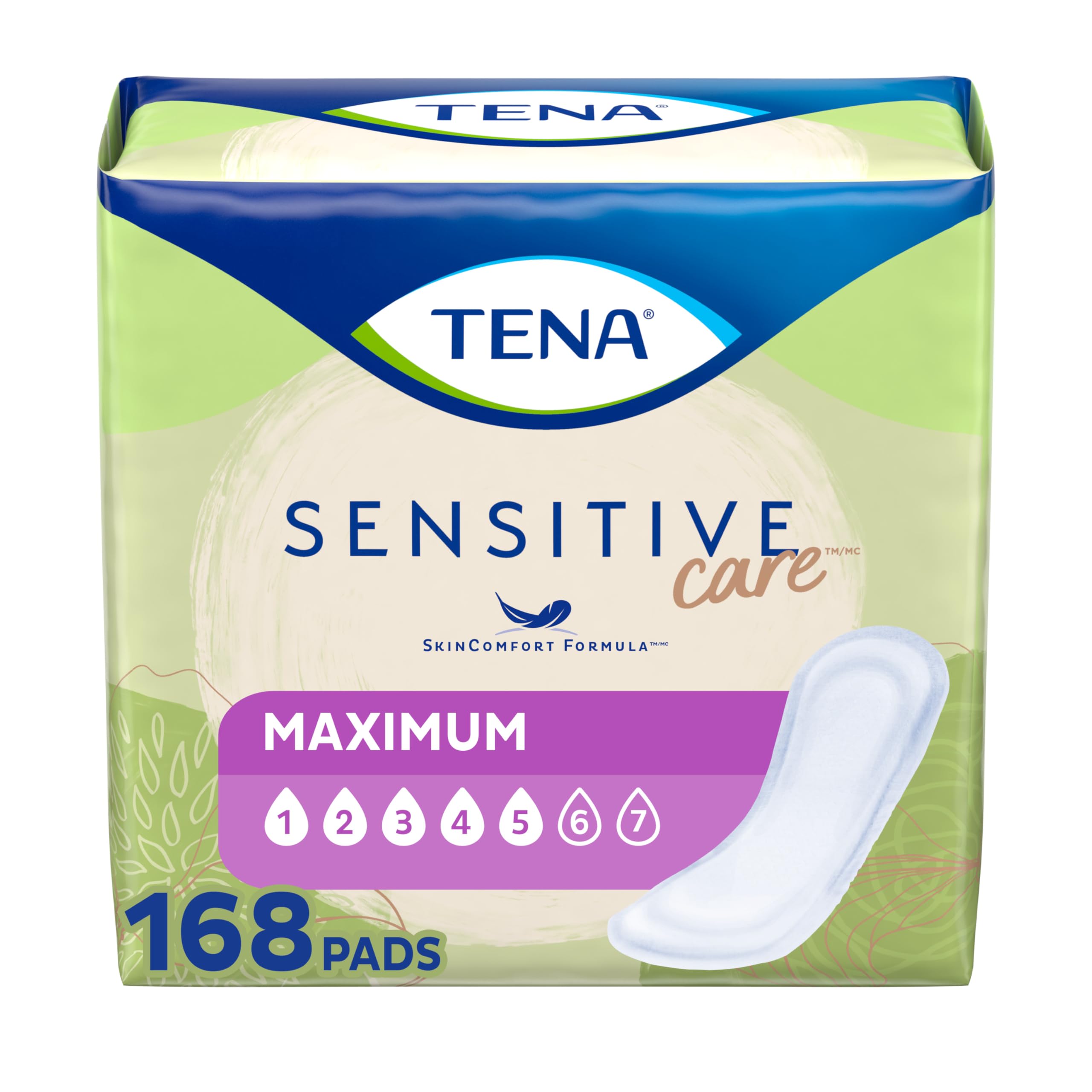 TENA Intimates Maximum Absorbency Incontinence/Bladder Control Pad for Women, Regular Length, 168 Count (3 Packs of 56)
