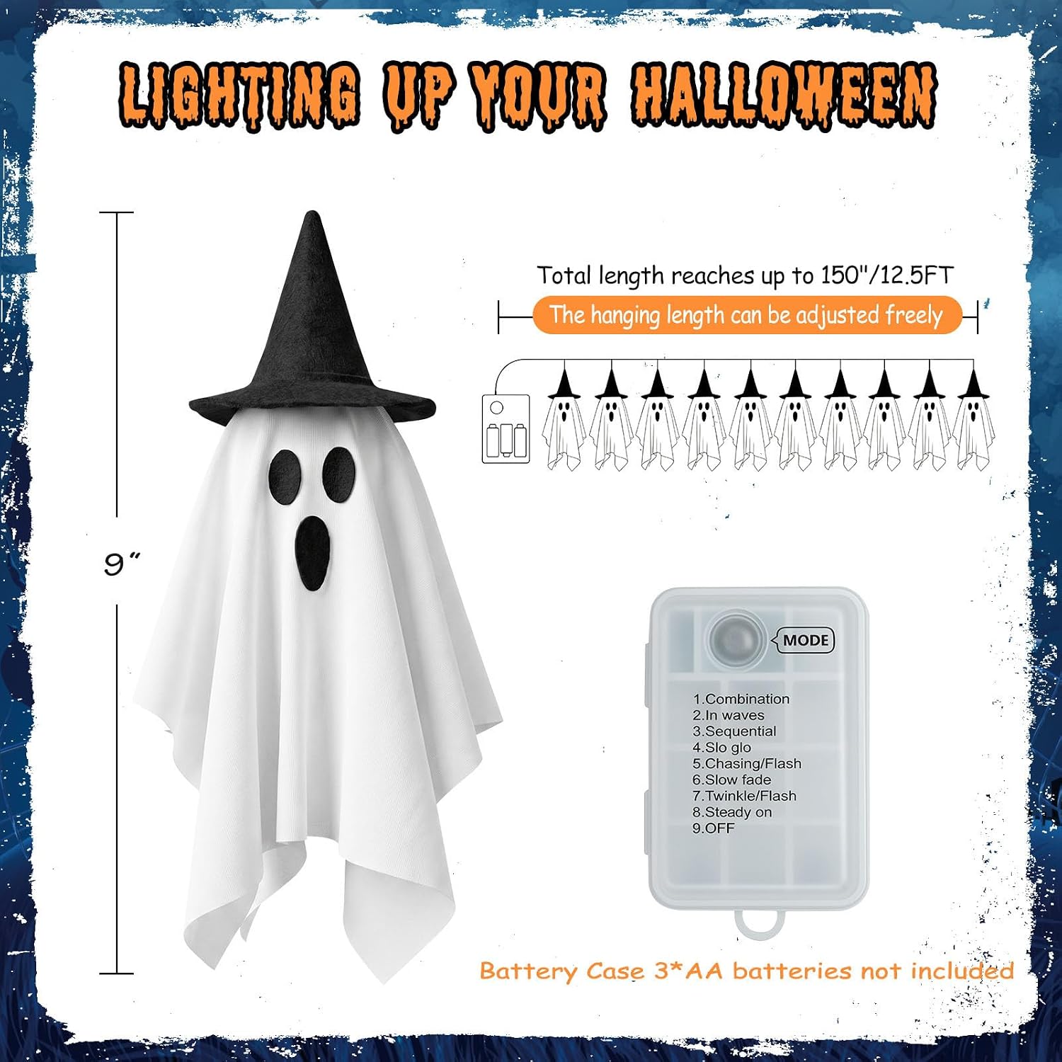 Halloween Ghost Decor 12.5 FT Halloween Ghost String Lights with Hats thumbnail