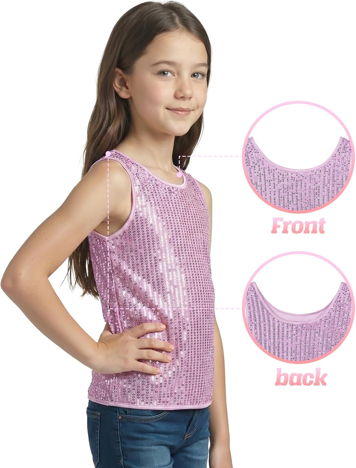 Noomelfish Girls Sequin Tank Tops Sparkly Glitter Dance Sleeveless Shirt (5-12 Years) - Image 2