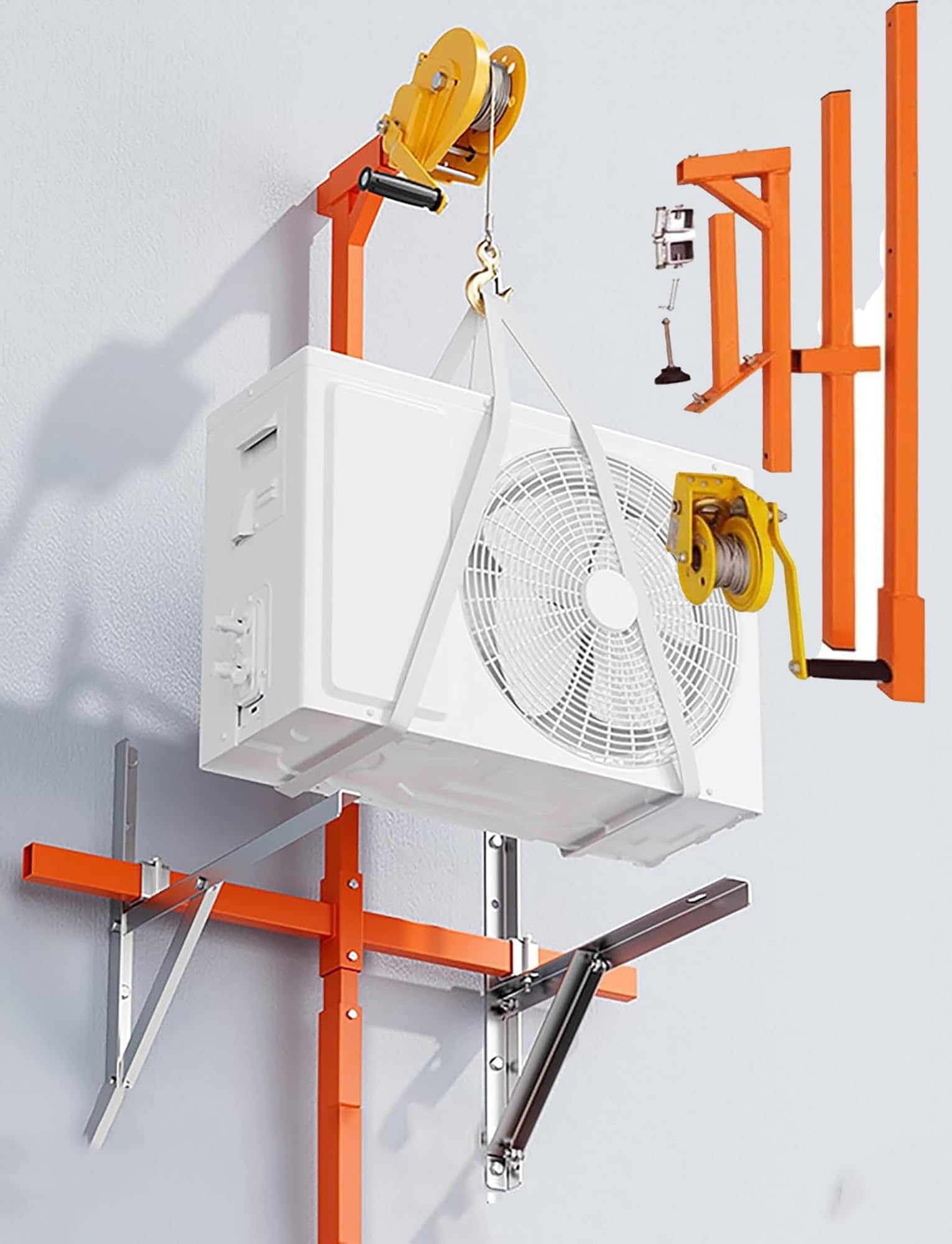 BHFPFZA Heavy-Duty Folding Crane Bracket with Manual Winch Hoist for Air Conditioner Installation and Lifting