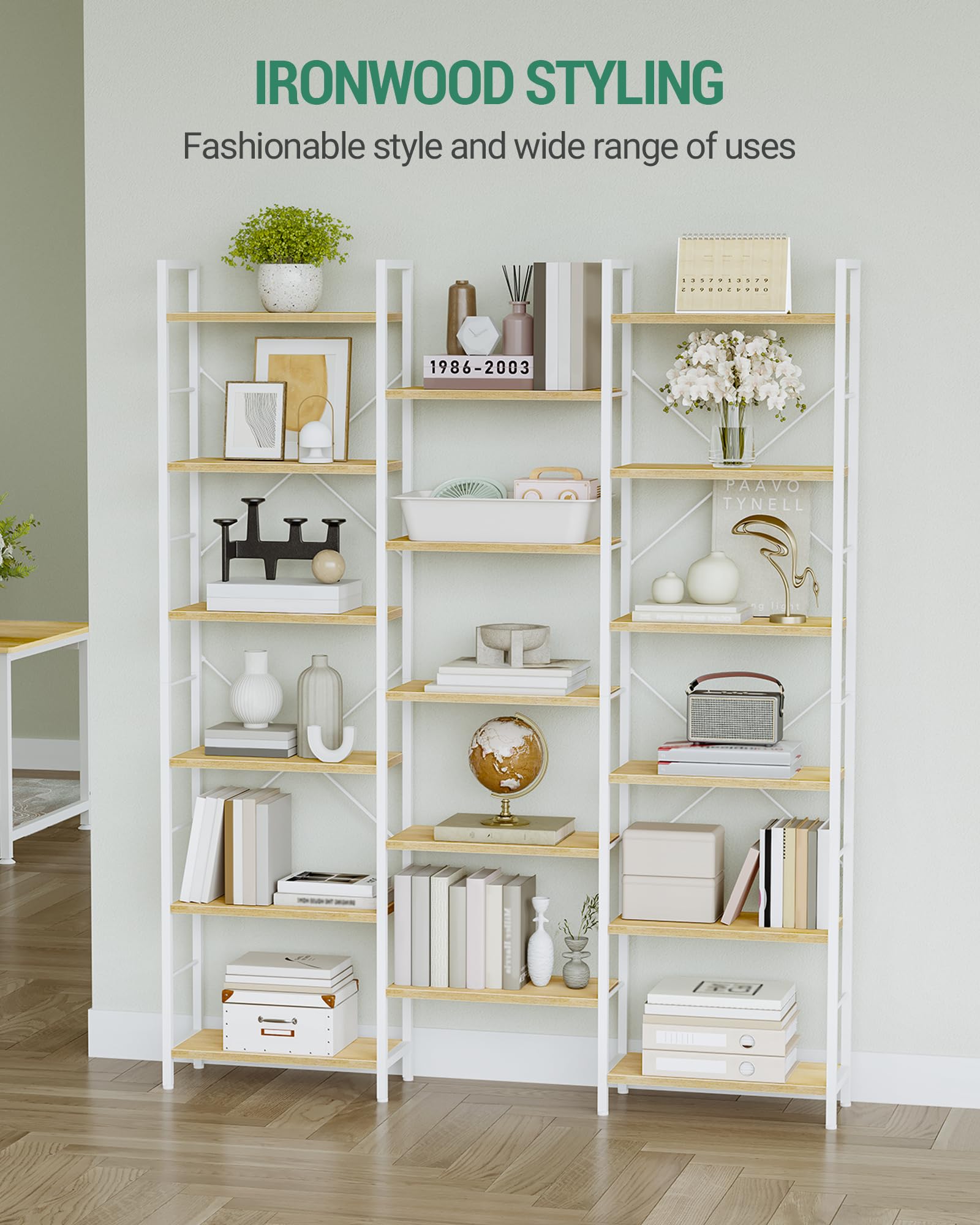 Hzuaneri Librería, Estanteria Libros con 17 Estantes, Espacio Ajustable, 24 × 152 × 186 cm, para Salón, Oficina, Roble Blanco y Blanco BC10116W