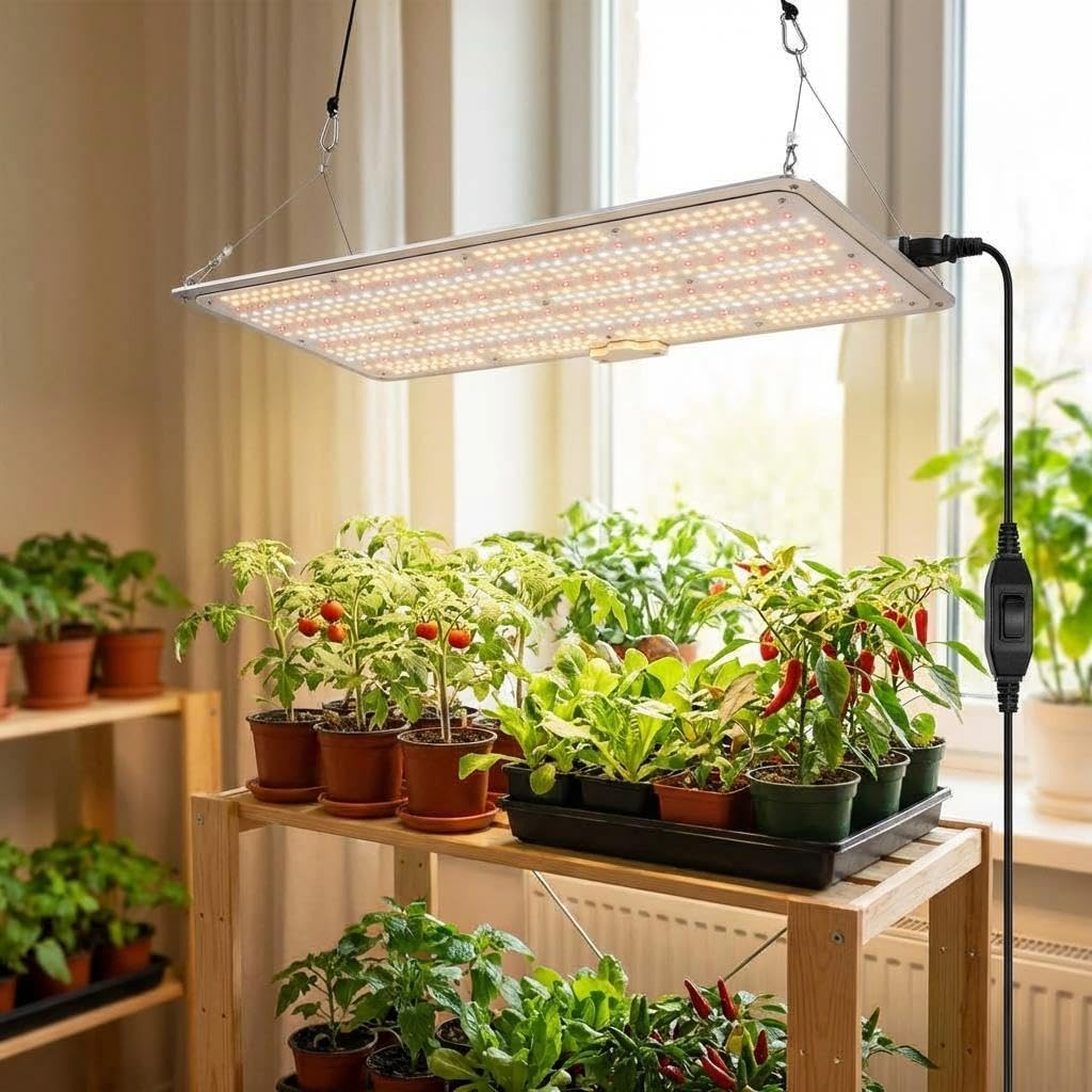 Full Spectrum LED Grow Light for Indoor Plants with Red &IR,200W Hanging Grow Light for Seedlings, Vegetables, Peppers,Sunlight Simulating Plant