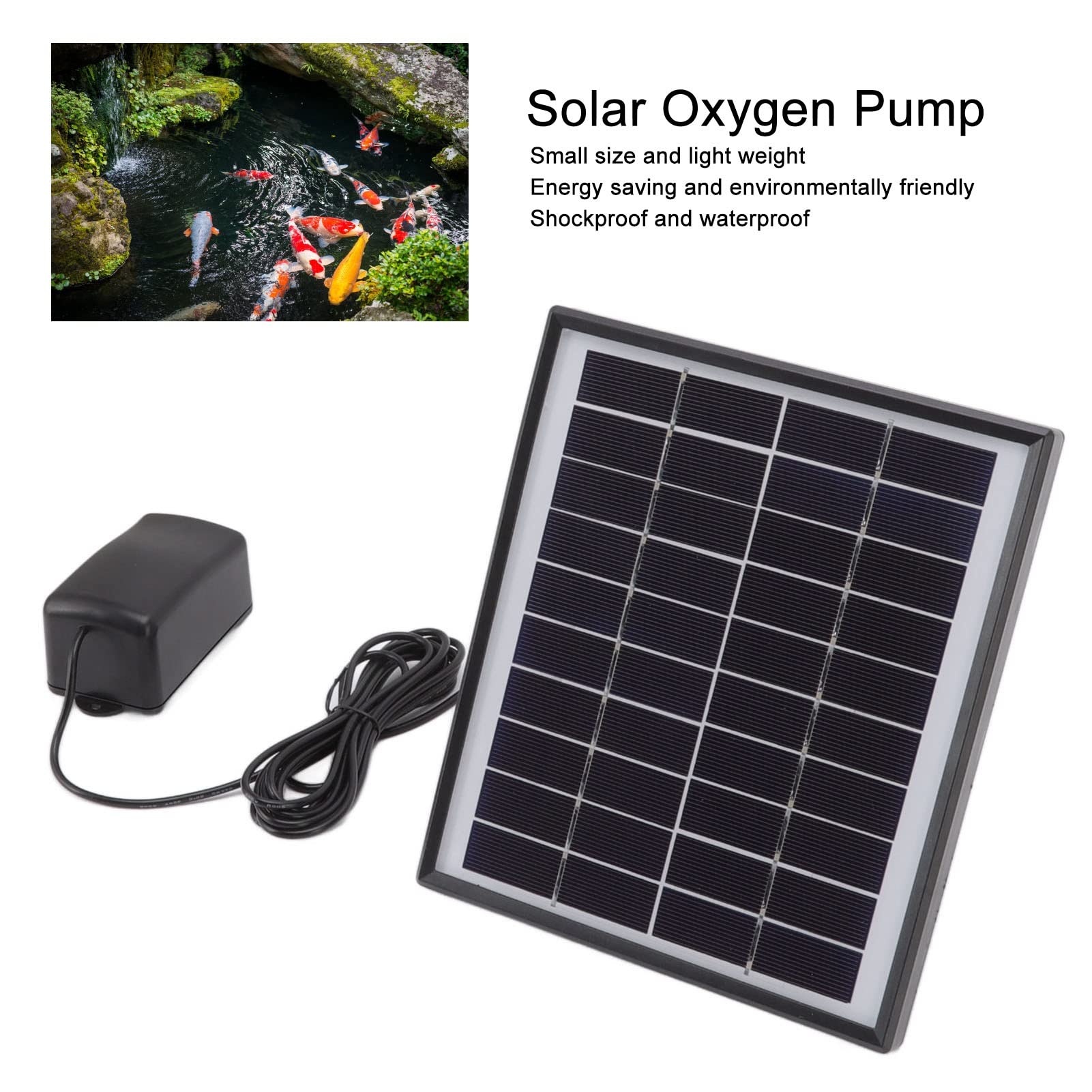 GLOGLOW Wasseraufbereitungs-Luftpumpe, 10 V, 6 W, 0,8 L Pro Minute, Leicht, Stoßfest, Wasserdicht, für Aquarium, Teich, Pool, Solar-Sauerstoffpumpe, ABS-Kunststoff, Solarbetriebene Gartenarbeit