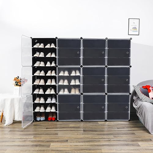 Miniatura 2 de Organizador portátil de zapatos con puertas, 9 niveles y 72 pares apilables de almacenamiento de zapatos, organizador de zapatos de plástico