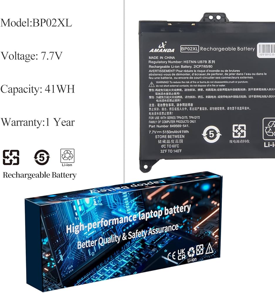 Amazon.com: A AMANDA BP02XL 849909-850 Battery Replacement for HP