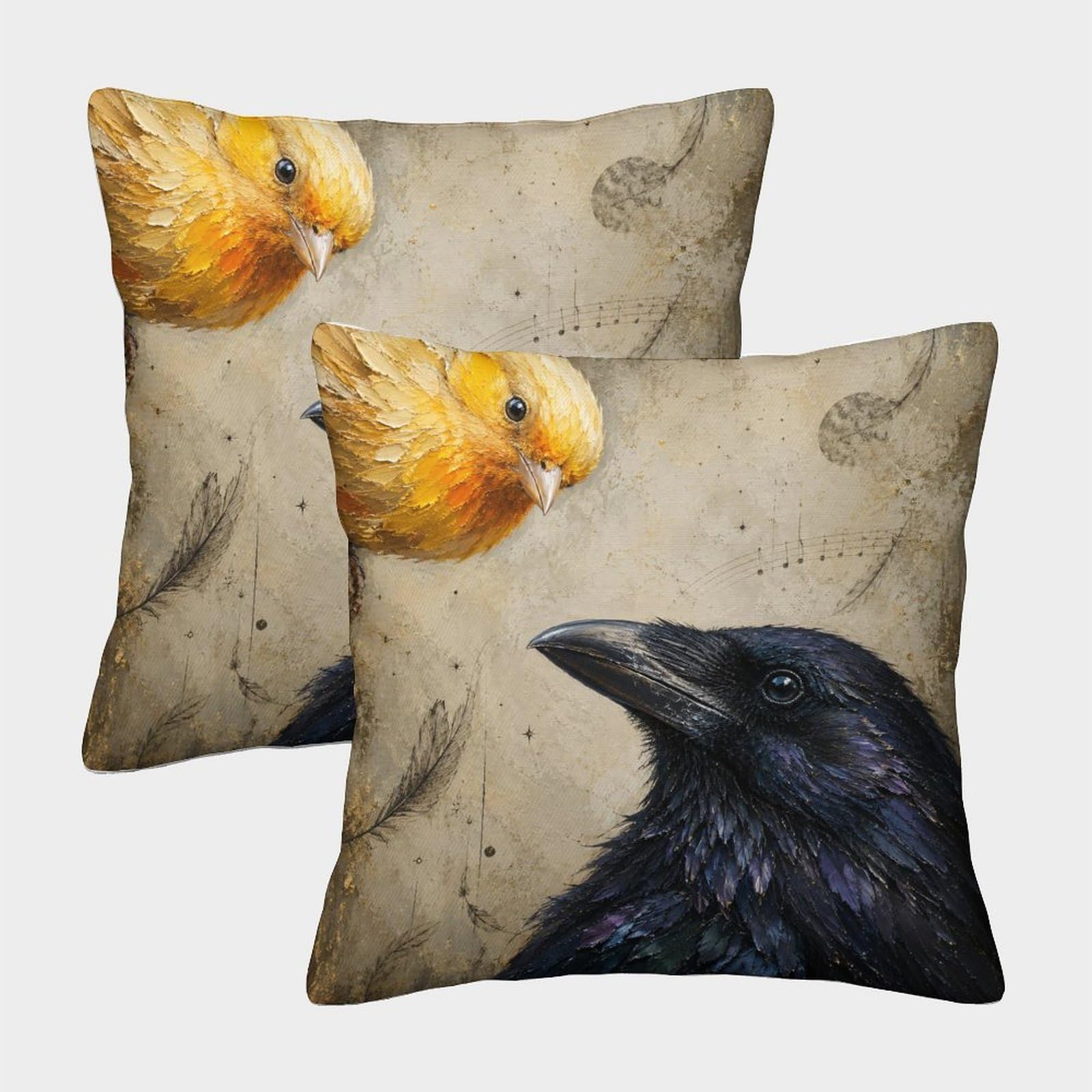 Raven Portrait Pillow Case Set 2, Double Sided, Gothic Fantasy Art