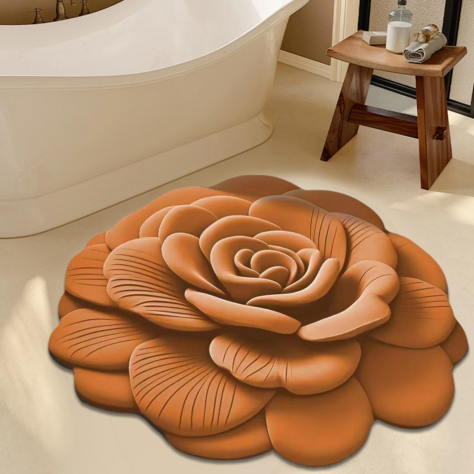 Alfombra De Baño Antideslizante De Felpa Suave Estampado Floral 3D | Felpudo Reutilizable para Entrada Pasillos Puertas