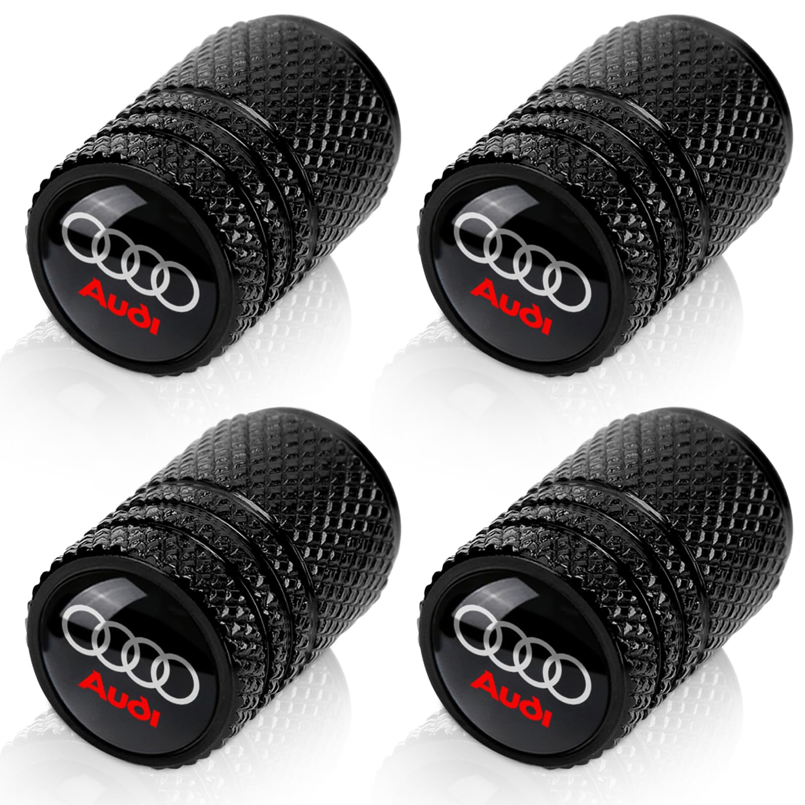 Tire Valve Stem Caps for Audi A3 A4 A5 A6 A7 A8 Q3 Q4 Q5 Q6 Q7 Q8 Metal Car Wheel Air caps Auto Valve Stem Caps Accessories 4 Pcs Black