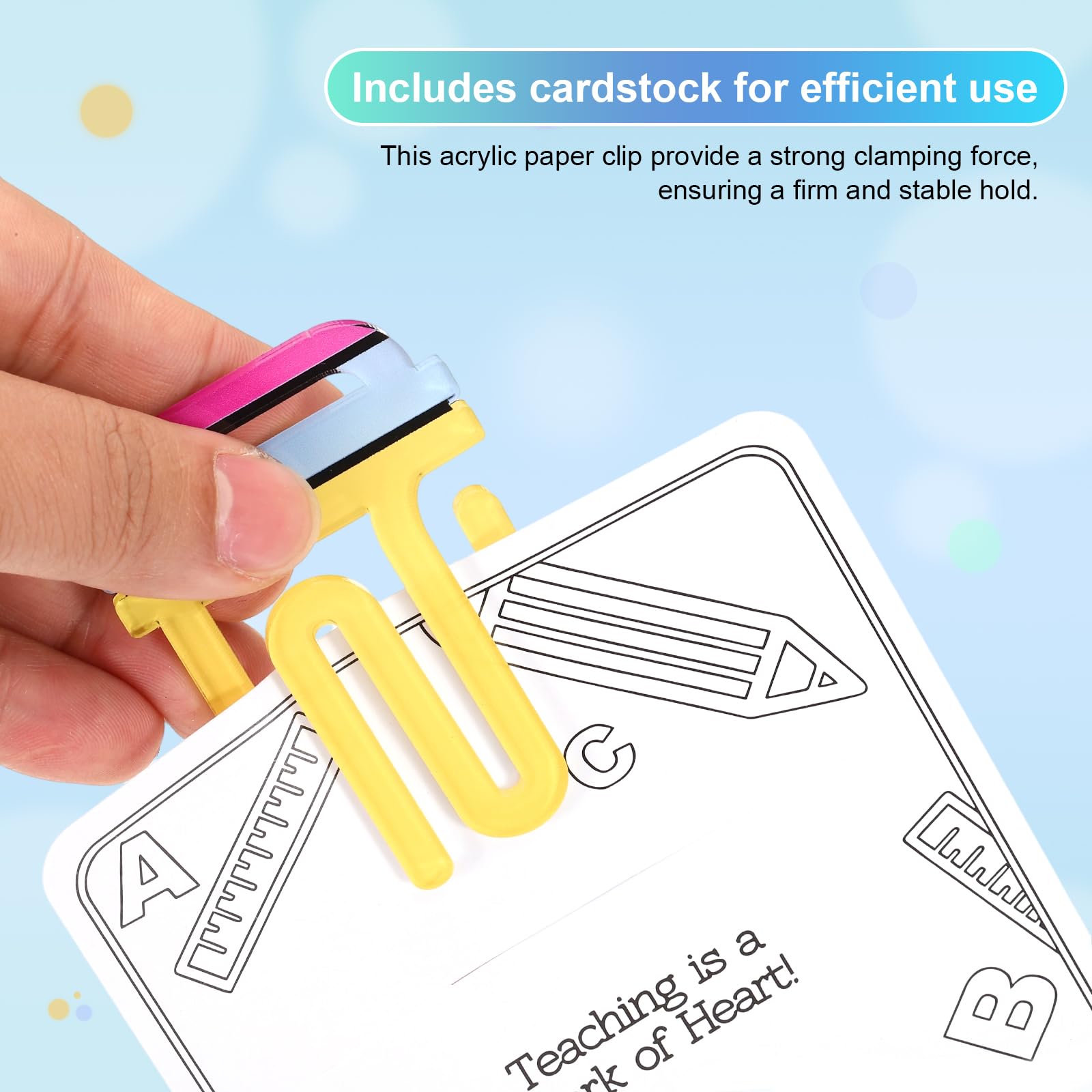 PATIKIL 10Pack Acrylic Paper Clip, 1.97 x 3.94 Inch Pencil Shape Huge Sublimation Paper Clip Bookmarks with Card for Office Holders Envelope DIY Crafts Gifts Home, Yellow - Image 4