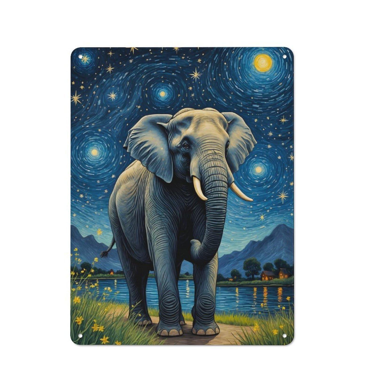 Farmhouse Elephant Starry Night Country Metal Sign 40x30cm, Cottage Wall Art for Farmhouse Kitchen, Pantry Or Dining Area