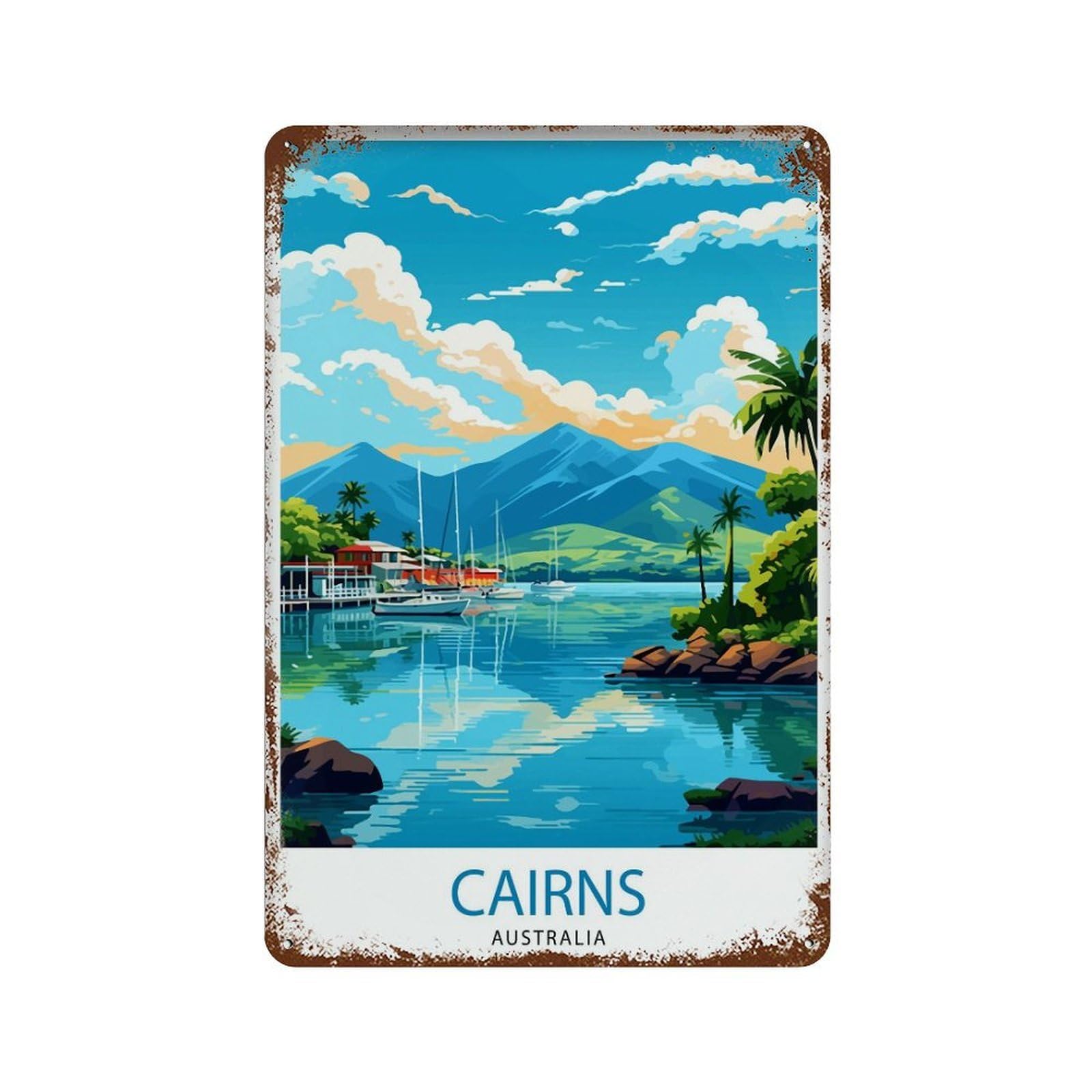 xiaoxiaoshen Cairns Australia Travel Tropical Australian Cairn Wall Decor Art Metal Tin Poster Modern Home Decor Art Home Bar Shop Decorations Vintage Sign 30x20cm