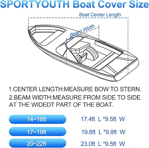 Miniatura 6 de SPORTYOUTH Cubierta para lancha, 14-16 pies, cubierta para lanchas remolcables, impermeable, protección UV, 210D, Oxford, grado marino, ajuste