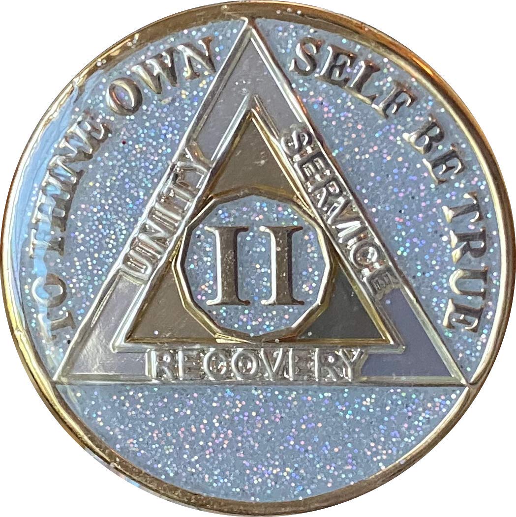2 lata AA Medalion Srebrny Opal Brokat Wielokolorowy Chip Trzeźwości