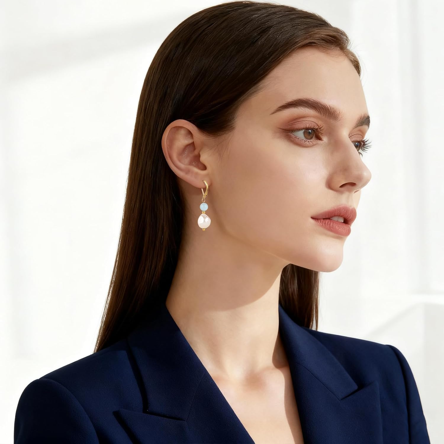 Natural Freshwater Pearl Gemstone Lever Back Earring 18k Gold-Plated Hoop Drop Earring Baroque Pearl Jewelry Birthday Gift for Wife Girlfriend Mother